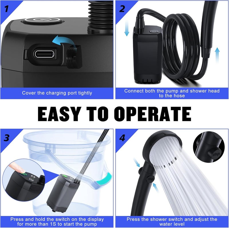 Spopal Portable Shower for Camping, [Long-Lasting] 6000mAh Rechargeable Camping Shower with Intelligent LED Display, 4 Spray Modes, IPX7 Waterproof Outdoor Camp Pump for Hiking, Travel, Car, Pet - Image 5